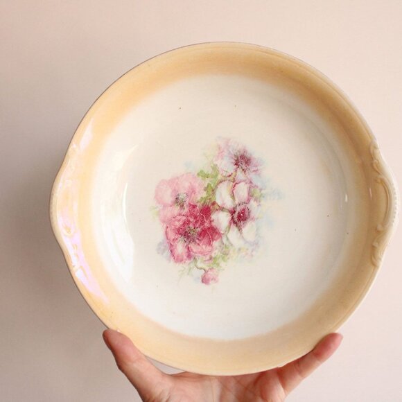 Vintage 1940s 1950s Serving Bowl, Porcelain Decorative Wild Flower Painted China - Picture 8 of 10